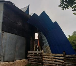 Аксу районӗнче вăйлă çил  икӗ çурт тата пилӗк хуралтă тăррине сирнӗ