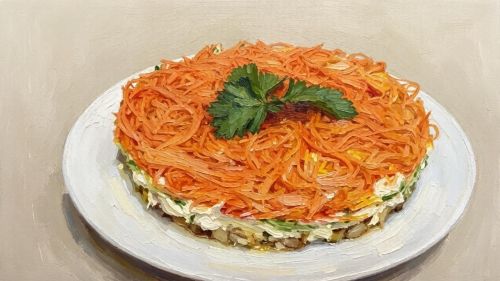 Салат – ӗне ашӗпе тата   корейла кишӗрпе